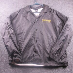 Thrasher Jacket Mens Large Black Coaches Windbreaker Lined Snap Skate Magazine
